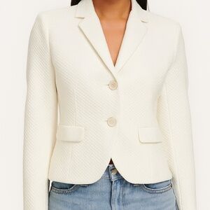 Blue Les Copains Cream Textured Cotton Blazer – Size 46 – NWT
